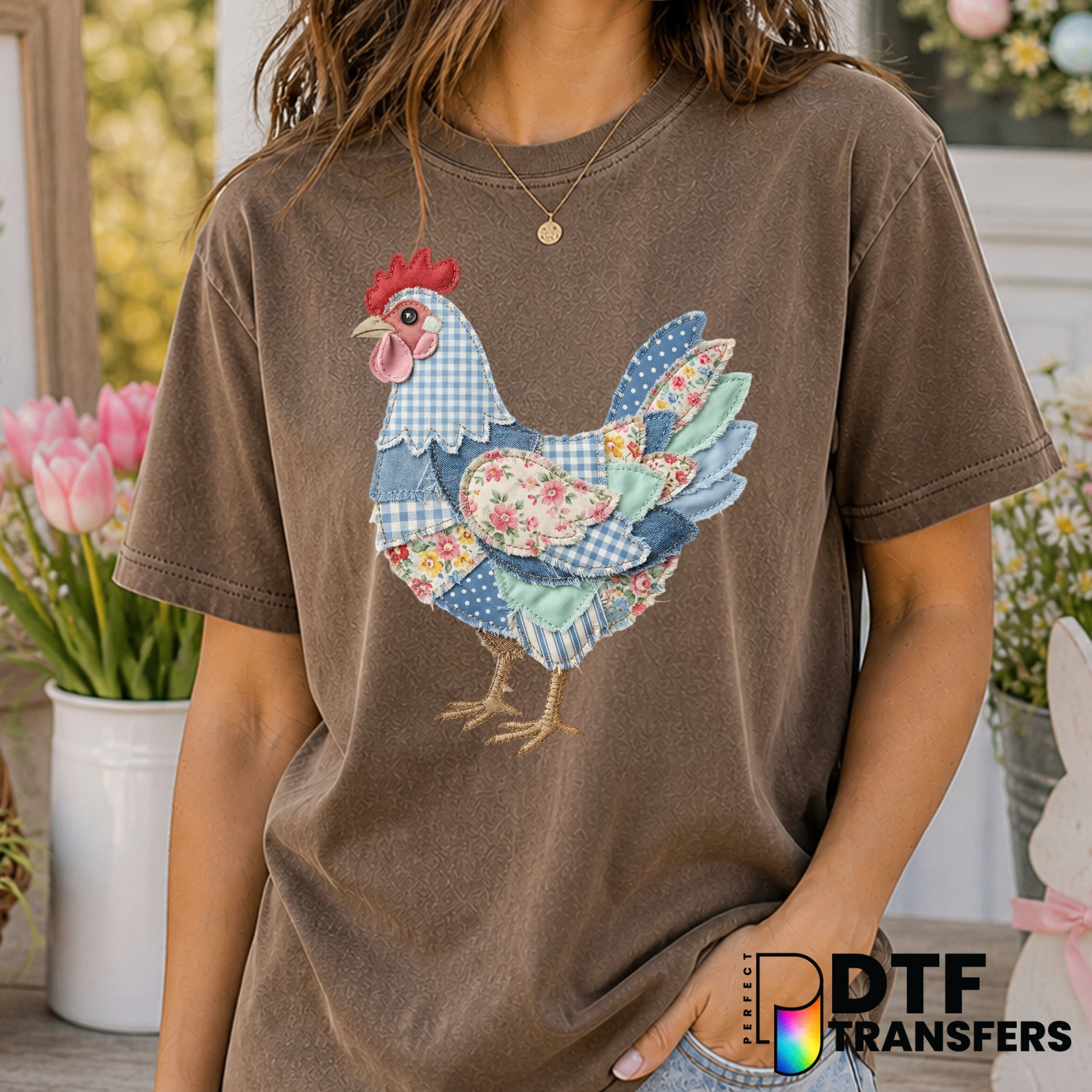 Faux Patchwork Chicken – Easter DTF Transfer