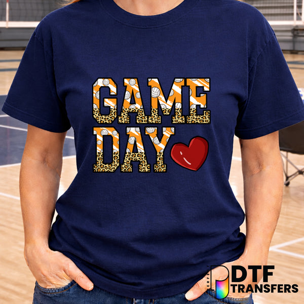 Game Day Stacked Volleyball Leopard Heart – Volleyball DTF Transfer