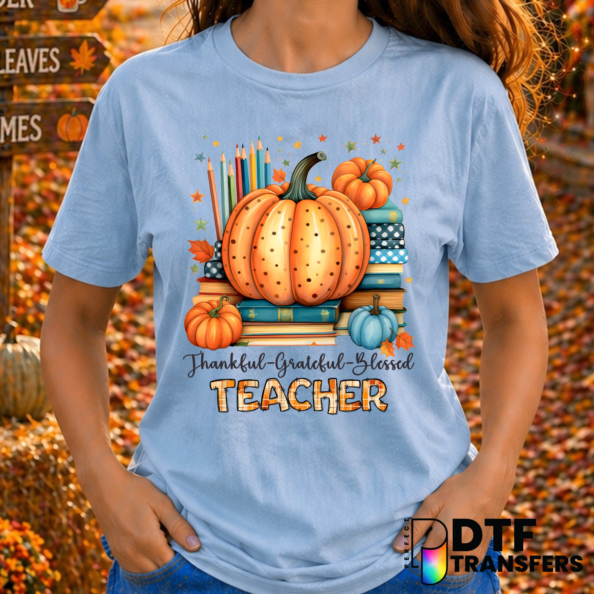 Thankful Grateful Blessed Teacher – Thanksgiving DTF Transfer