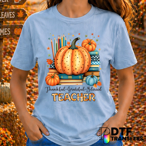 Thankful Grateful Blessed Teacher – Thanksgiving DTF Transfer