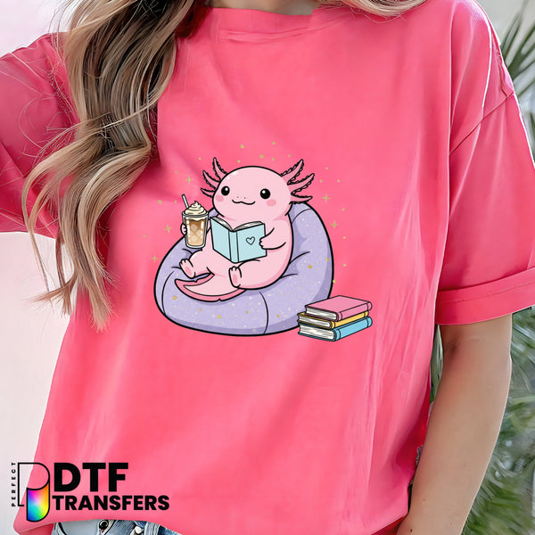 Cute Bookish Axolotl Reading Book – Teacher Classroom DTF Transfer