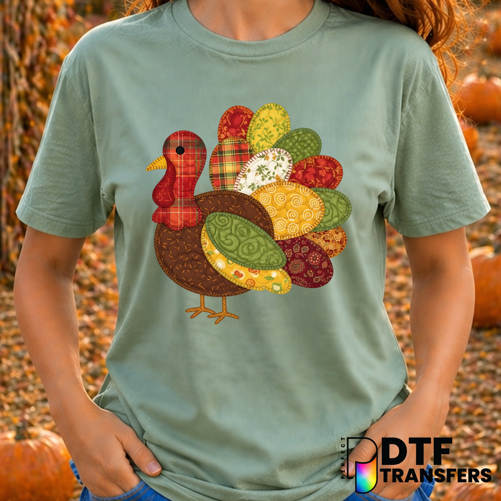 Patchwork Turkey – Thanksgiving DTF Transfer