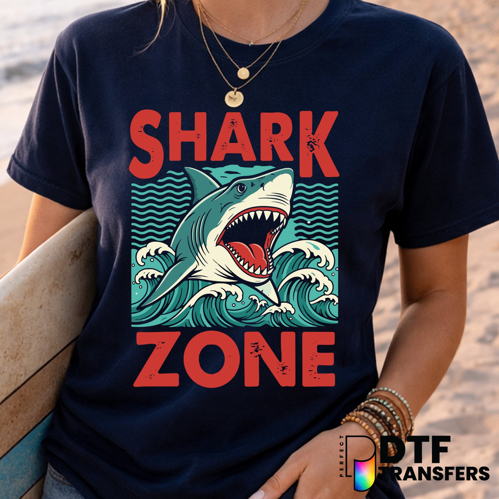 Shark Zone Surfing – Surfing DTF Transfer