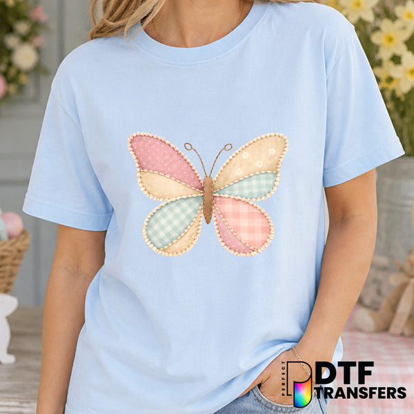 Faux Patchwork Butterfly – Easter DTF Transfer