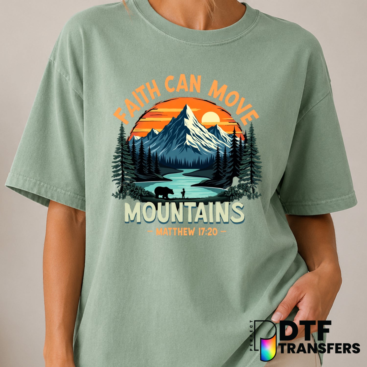 FAITH CAN MOVE MOUNTAINS MATTHEW 17:20 – Hiking DTF Transfer (view 2 of 2) – by Perfect DTF Transfers – Premade DTF Transf...