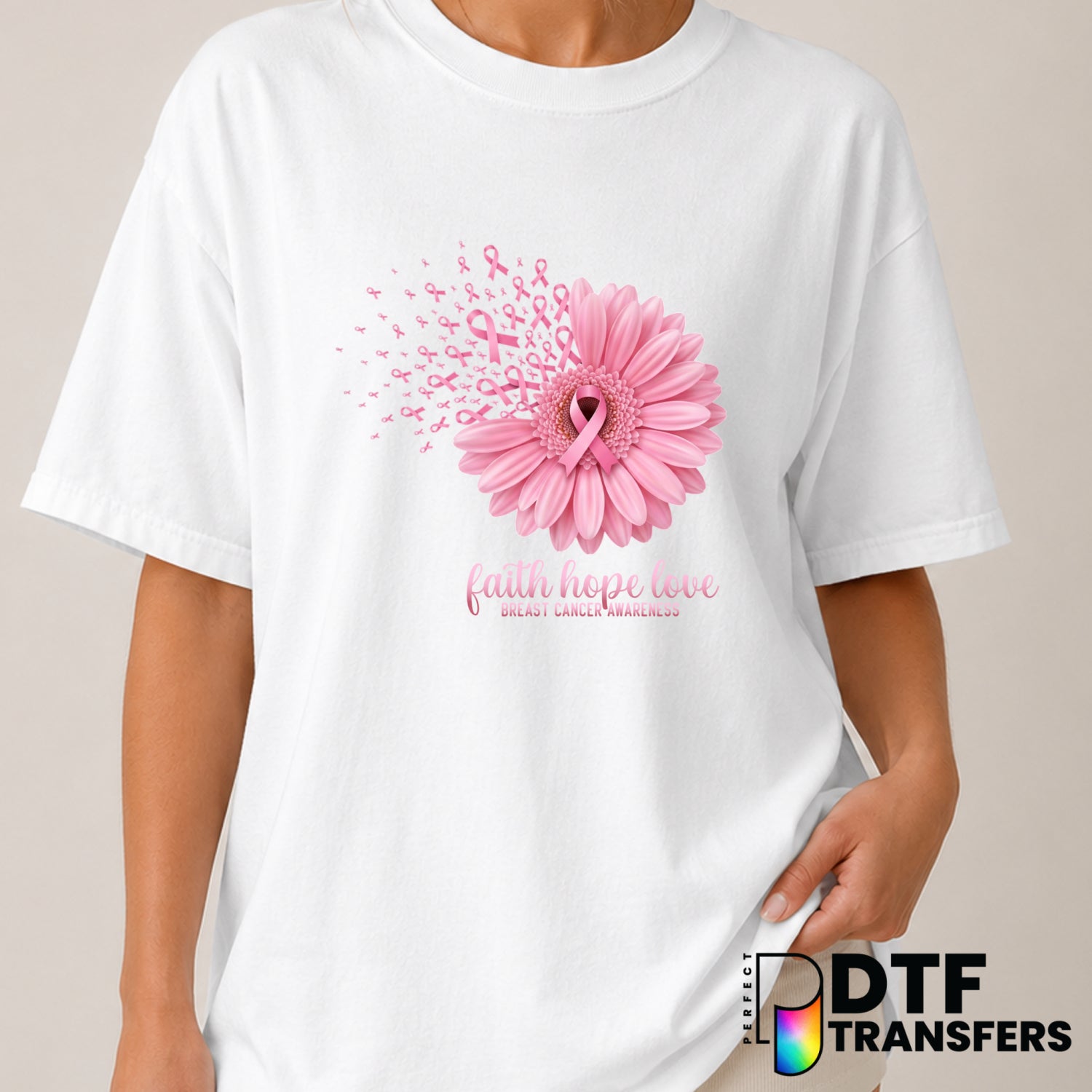 Faith Hope Love Breast Cancer Awareness – DTF Transfer (view 1 of 2) – by Perfect DTF Transfers – Premade DTF Transfers –...