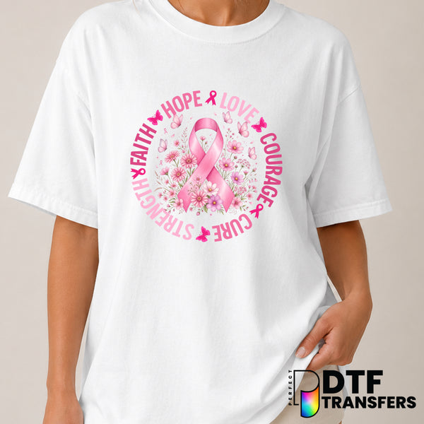 Faith Hope Love Cure Pink Ribbon – Cancer Awareness DTF Transfer (view 1 of 2) – by Perfect DTF Transfers – Premade DTF Tr...