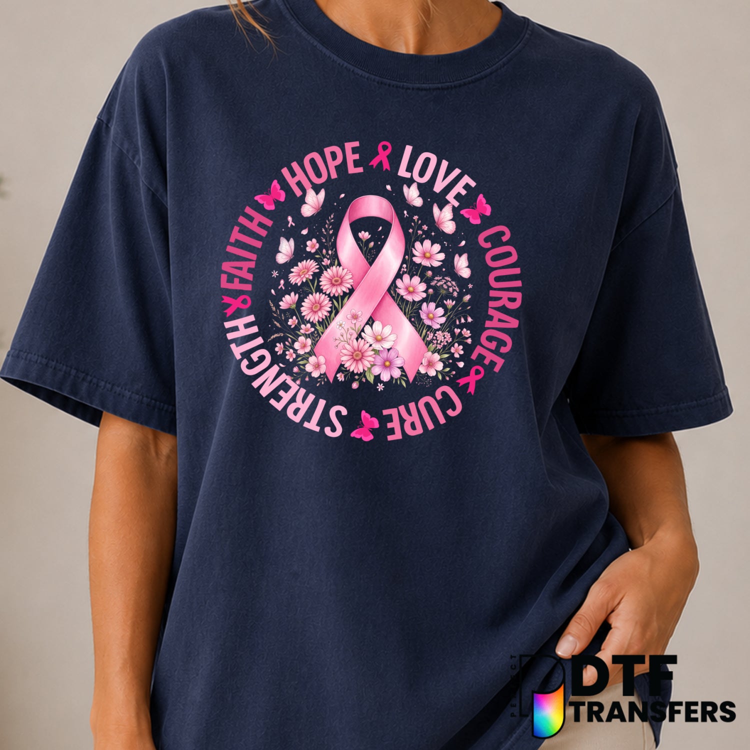 Faith Hope Love Cure Pink Ribbon – Cancer Awareness DTF Transfer (view 2 of 2) – by Perfect DTF Transfers – Premade DTF Tr...