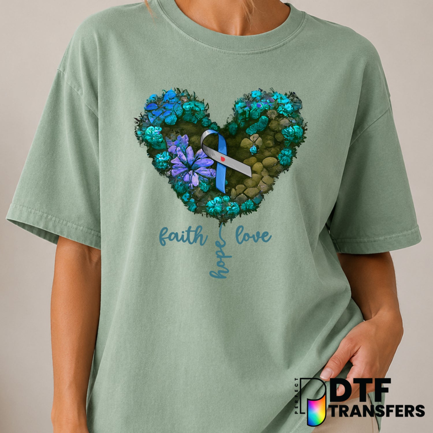 Faith Love Hope Heart – Diabetes Awareness DTF Transfer (view 1 of 2) – by Perfect DTF Transfers – Premade DTF Transfers –...