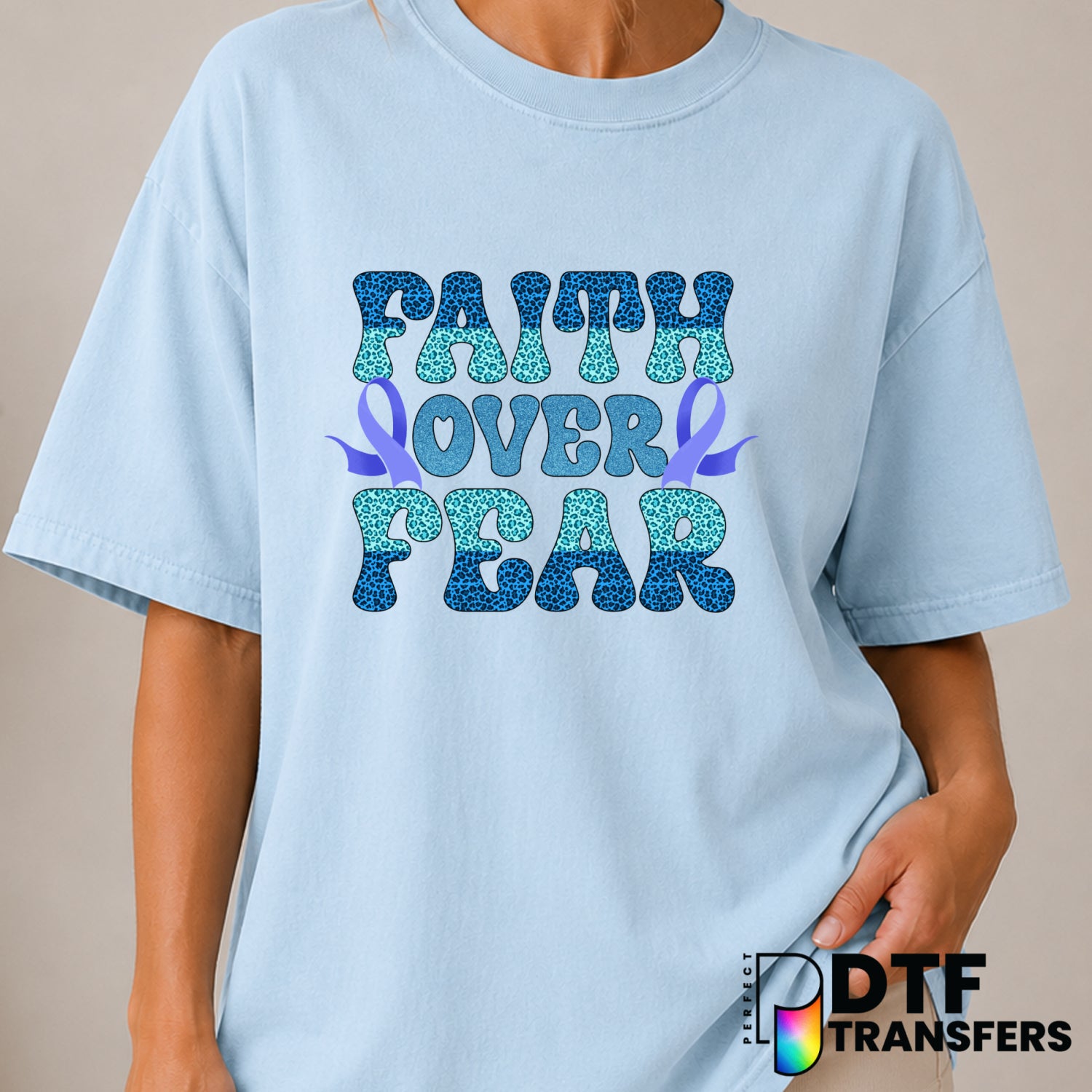 Faith Over Fear Leopard Ribbon – Diabetes Awareness DTF Transfer (view 1 of 2) – by Perfect DTF Transfers – Premade DTF Tr...