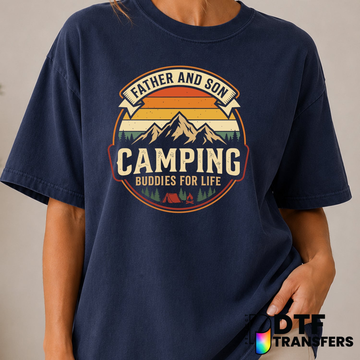 Father and Son Camping Buddies For Life – Camping DTF Transfer (view 1 of 2) – by Perfect DTF Transfers – Premade DTF Tran...