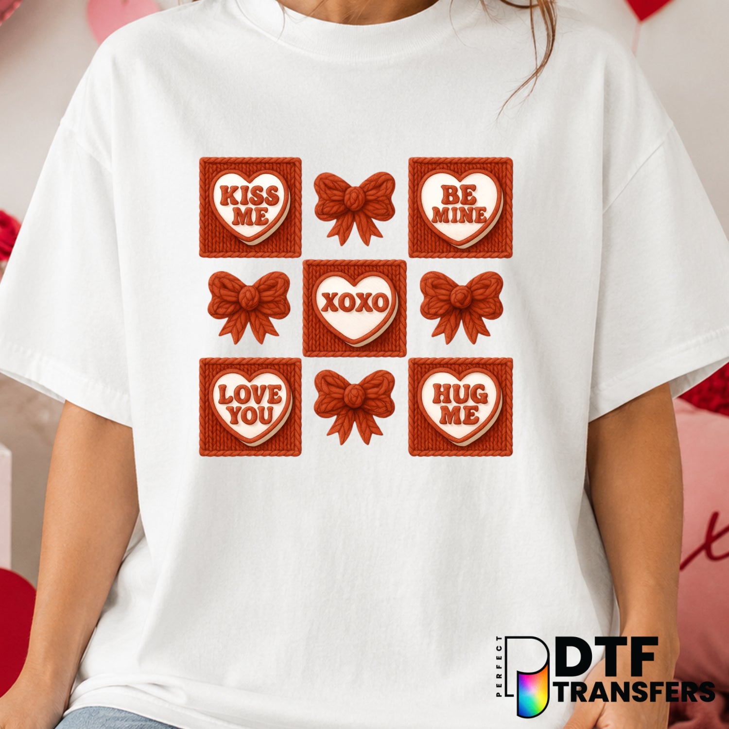 Faux Crochet Candy Heart – Valentine's Day DTF Transfer (view 1 of 2) – by Perfect DTF Transfers – Premade DTF Transfers –...
