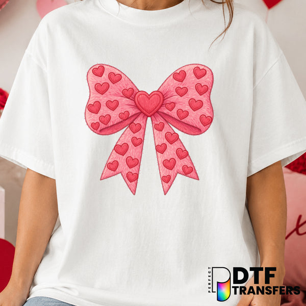Faux Embroidery Heart Coquette Bow – Valentine's Day DTF Transfer (view 1 of 2) – by Perfect DTF Transfers – Premade DTF T...