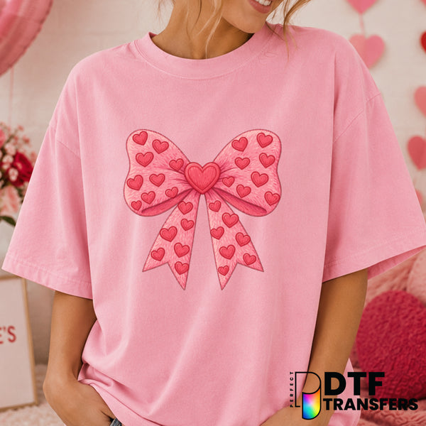 Faux Embroidery Heart Coquette Bow – Valentine's Day DTF Transfer (view 2 of 2) – by Perfect DTF Transfers – Premade DTF T...