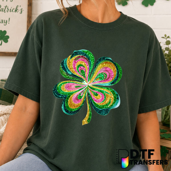 Faux Glitter Clover – St. Patrick's Day DTF Transfer (view 1 of 2) – by Perfect DTF Transfers – Premade DTF Transfers – St...