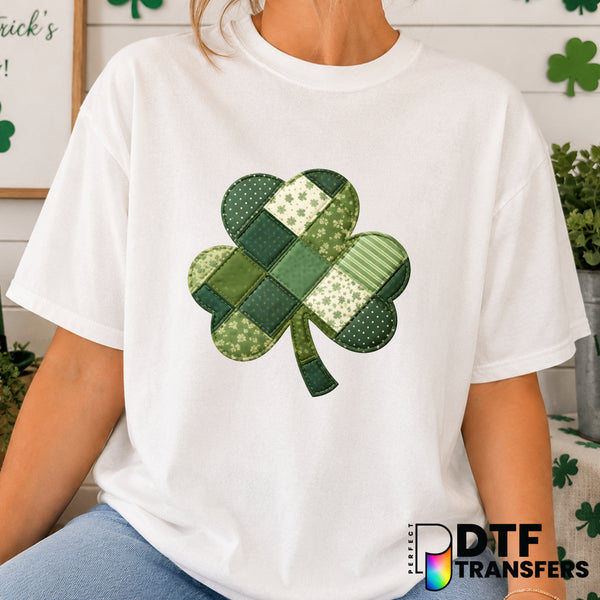 Faux Patchwork Coquette Shamrock – St. Patrick's Day DTF Transfer (view 1 of 2) – by Perfect DTF Transfers – Premade DTF T...