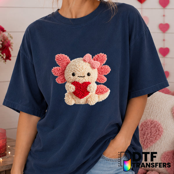 Faux Yarn Axolotl Heart – Valentine's Day DTF Transfer (view 1 of 2) – by Perfect DTF Transfers – Premade DTF Transfers –...
