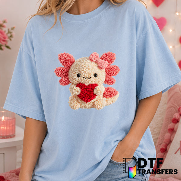 Faux Yarn Axolotl Heart – Valentine's Day DTF Transfer (view 2 of 2) – by Perfect DTF Transfers – Premade DTF Transfers –...