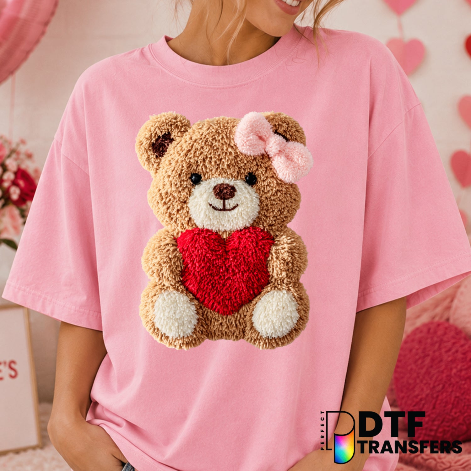 Faux Yarn Bear Heart – Valentine's Day DTF Transfer (view 1 of 2) – by Perfect DTF Transfers – Premade DTF Transfers – Val...