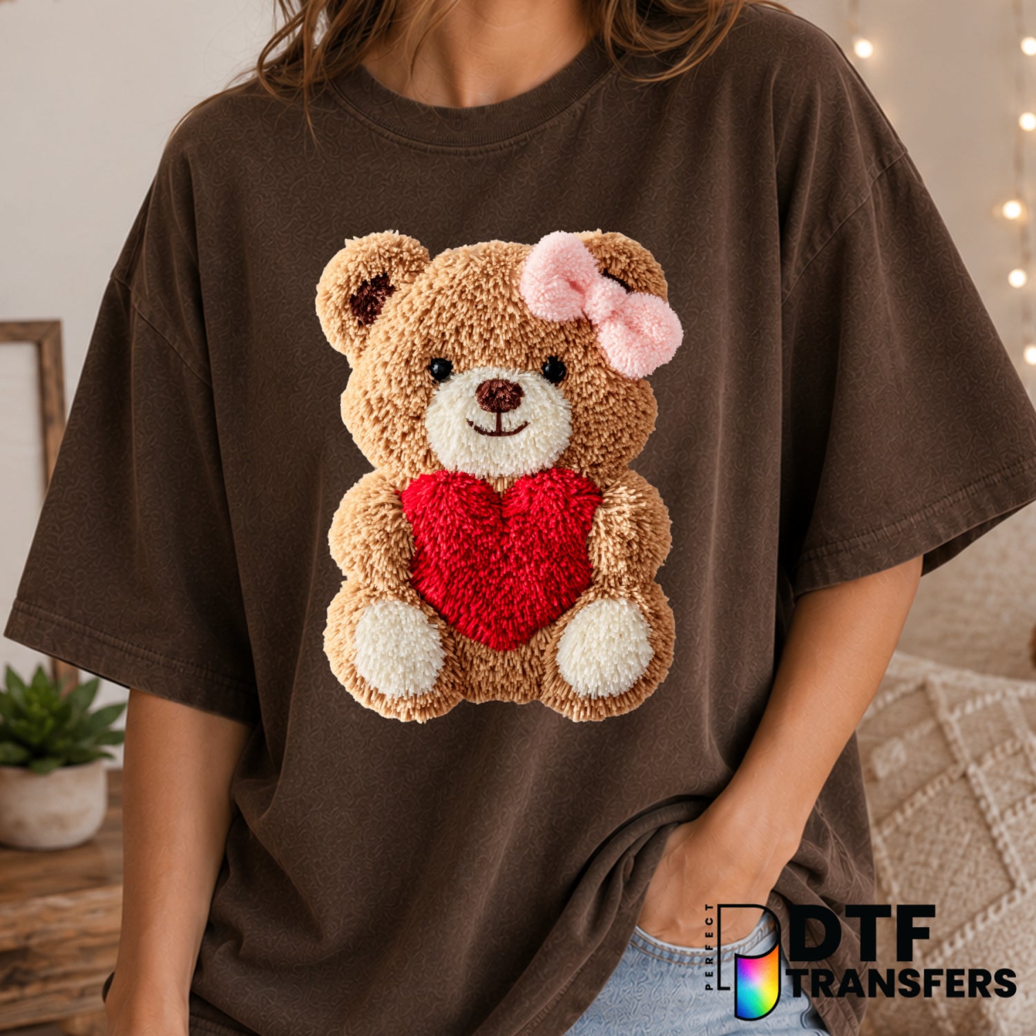 Faux Yarn Bear Heart – Valentine's Day DTF Transfer (view 2 of 2) – by Perfect DTF Transfers – Premade DTF Transfers – Val...