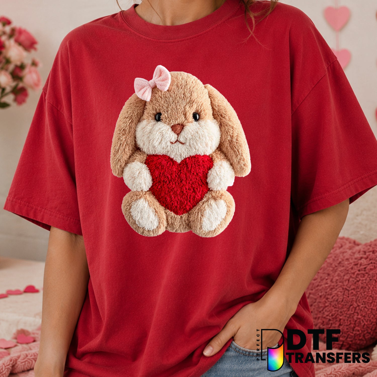 Faux Yarn Bunny Heart – Valentine's Day DTF Transfer (view 2 of 2) – by Perfect DTF Transfers – Premade DTF Transfers – Va...