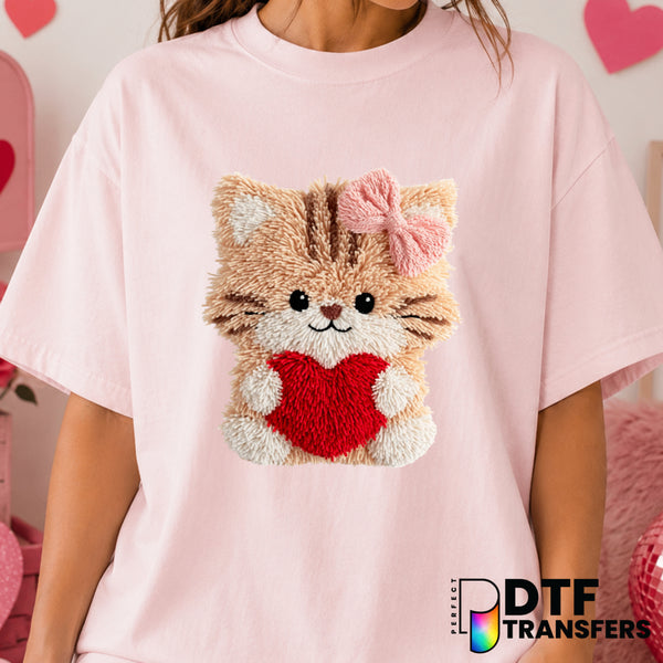 Faux Yarn Cute Cat Heart – Valentine's Day DTF Transfer (view 2 of 2) – by Perfect DTF Transfers – Premade DTF Transfers –...