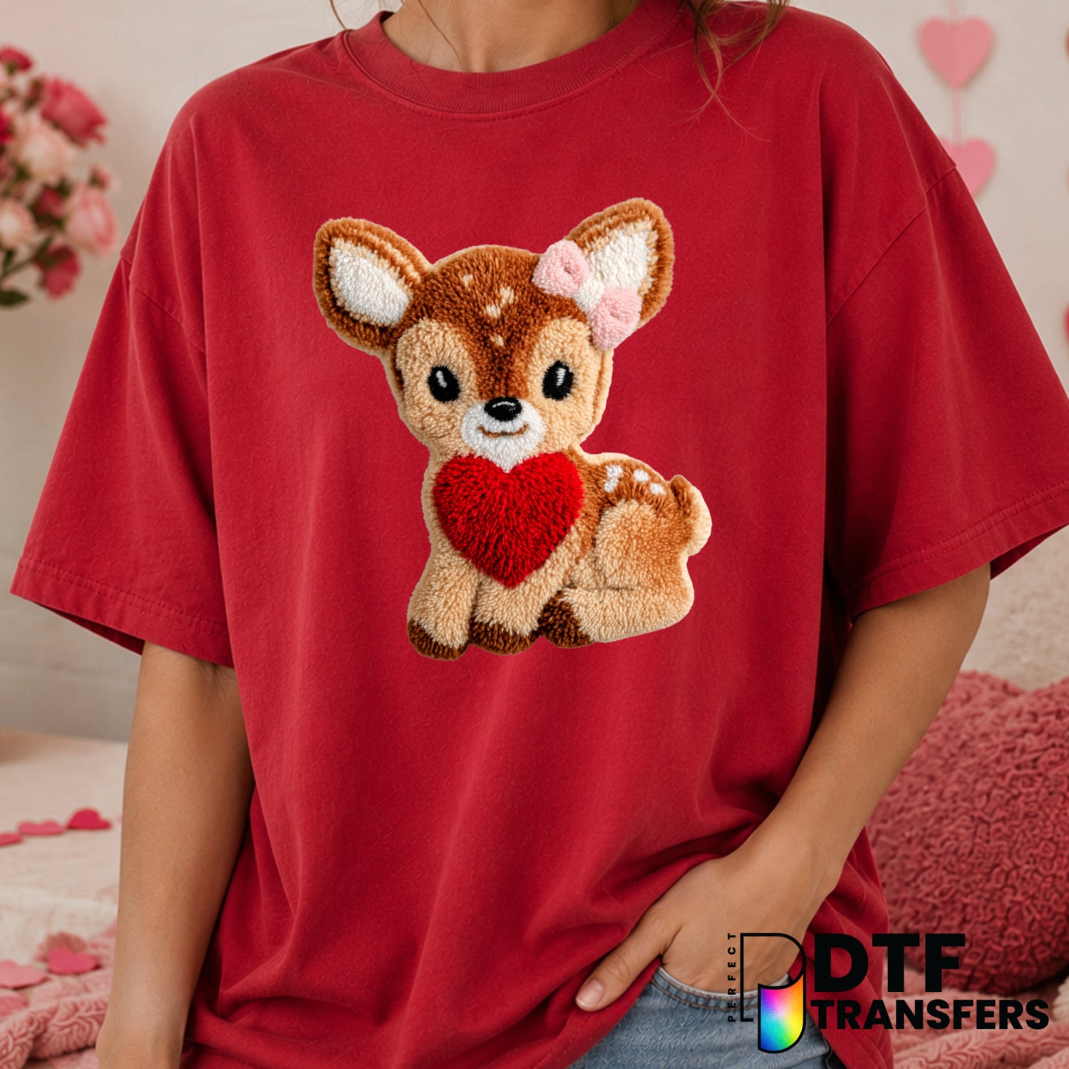 Faux Yarn Deerly Loved – Valentine's Day DTF Transfer (view 1 of 2) – by Perfect DTF Transfers – Premade DTF Transfers – V...
