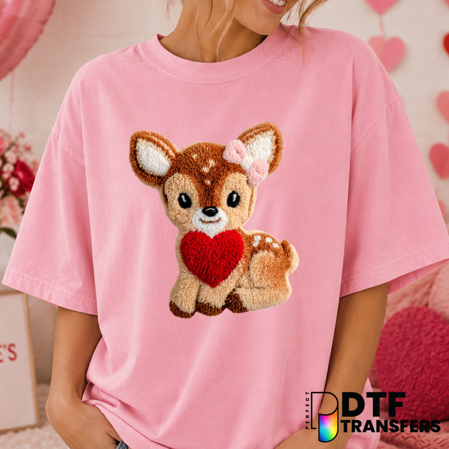 Faux Yarn Deerly Loved – Valentine's Day DTF Transfer (view 2 of 2) – by Perfect DTF Transfers – Premade DTF Transfers – V...