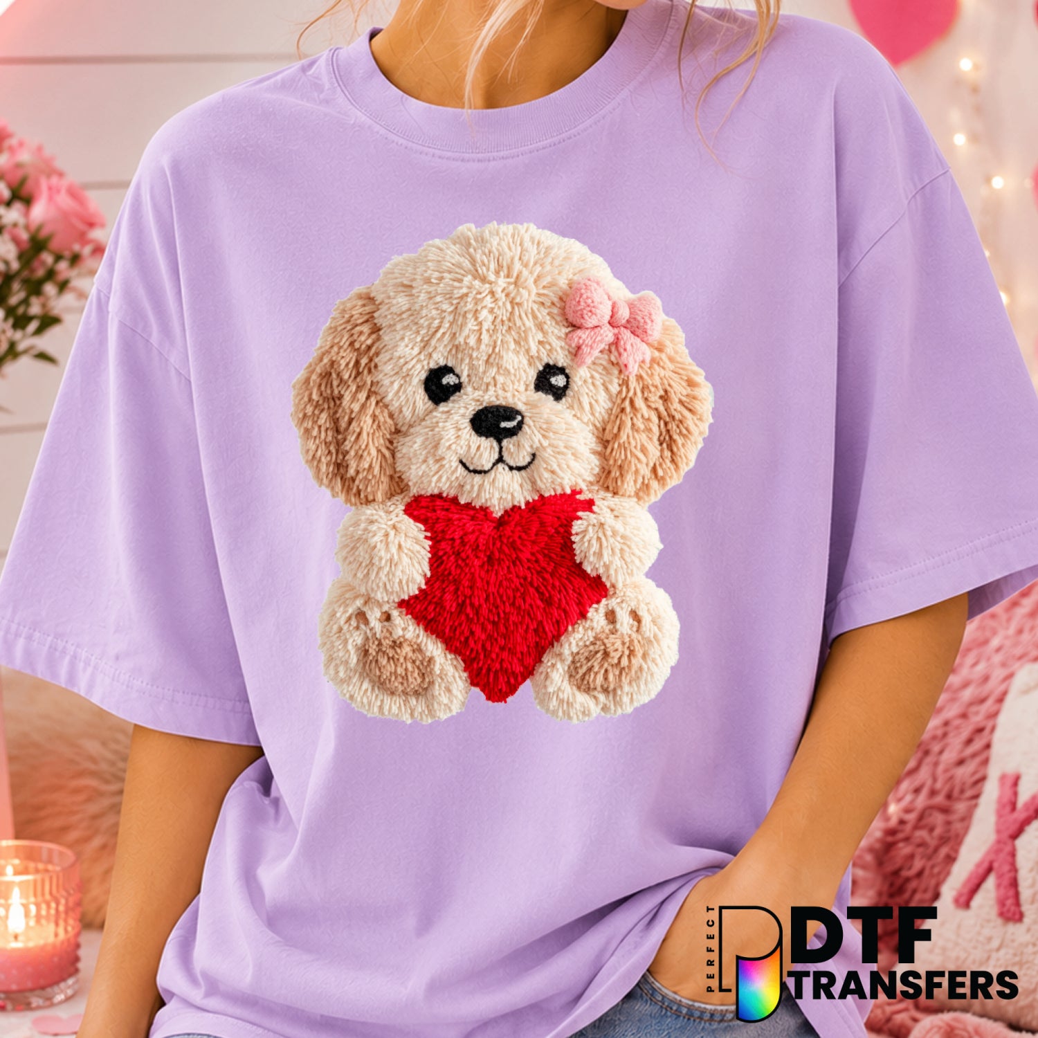 Faux Yarn Dog Heart – Valentine's Day DTF Transfer (view 1 of 2) – by Perfect DTF Transfers – Premade DTF Transfers – Vale...