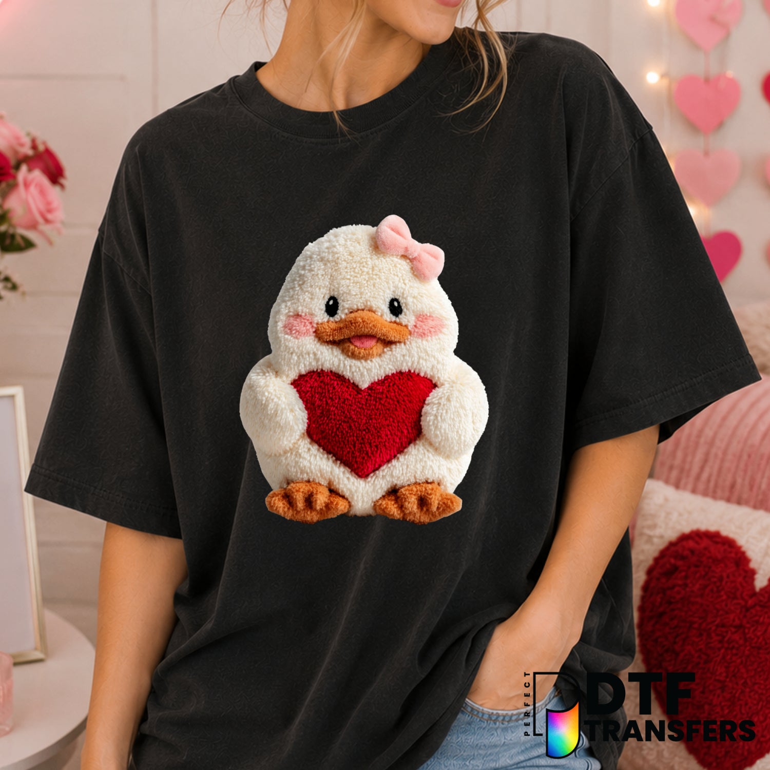 Faux Yarn Duck Heart – Valentine's Day DTF Transfer (view 2 of 2) – by Perfect DTF Transfers – Premade DTF Transfers – Val...
