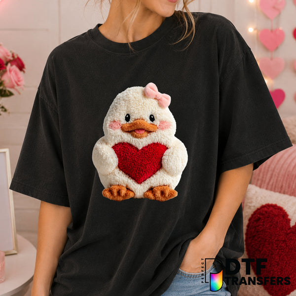 Faux Yarn Duck Heart – Valentine's Day DTF Transfer (view 2 of 2) – by Perfect DTF Transfers – Premade DTF Transfers – Val...