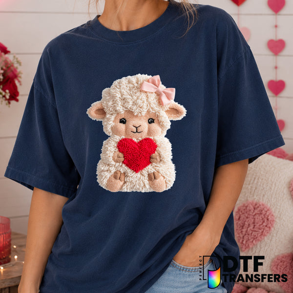 Faux Yarn Lamb Heart – Valentine's Day DTF Transfer (view 1 of 2) – by Perfect DTF Transfers – Premade DTF Transfers – Val...
