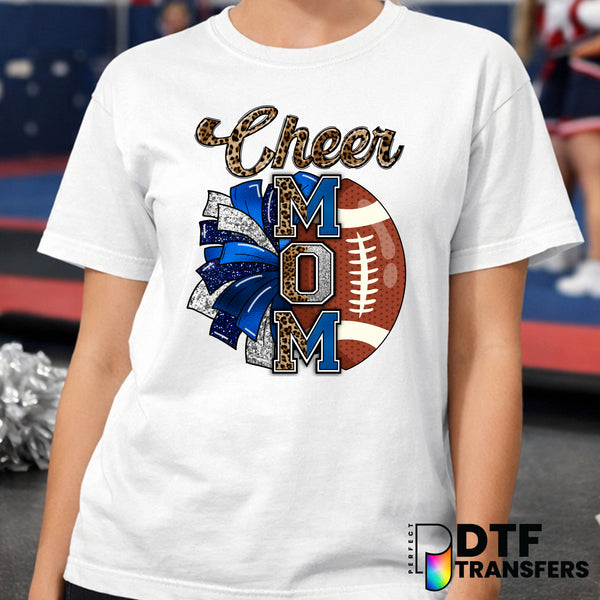 Cheer Mom Football Blue Leopard Glitter – Cheerleading DTF Transfer