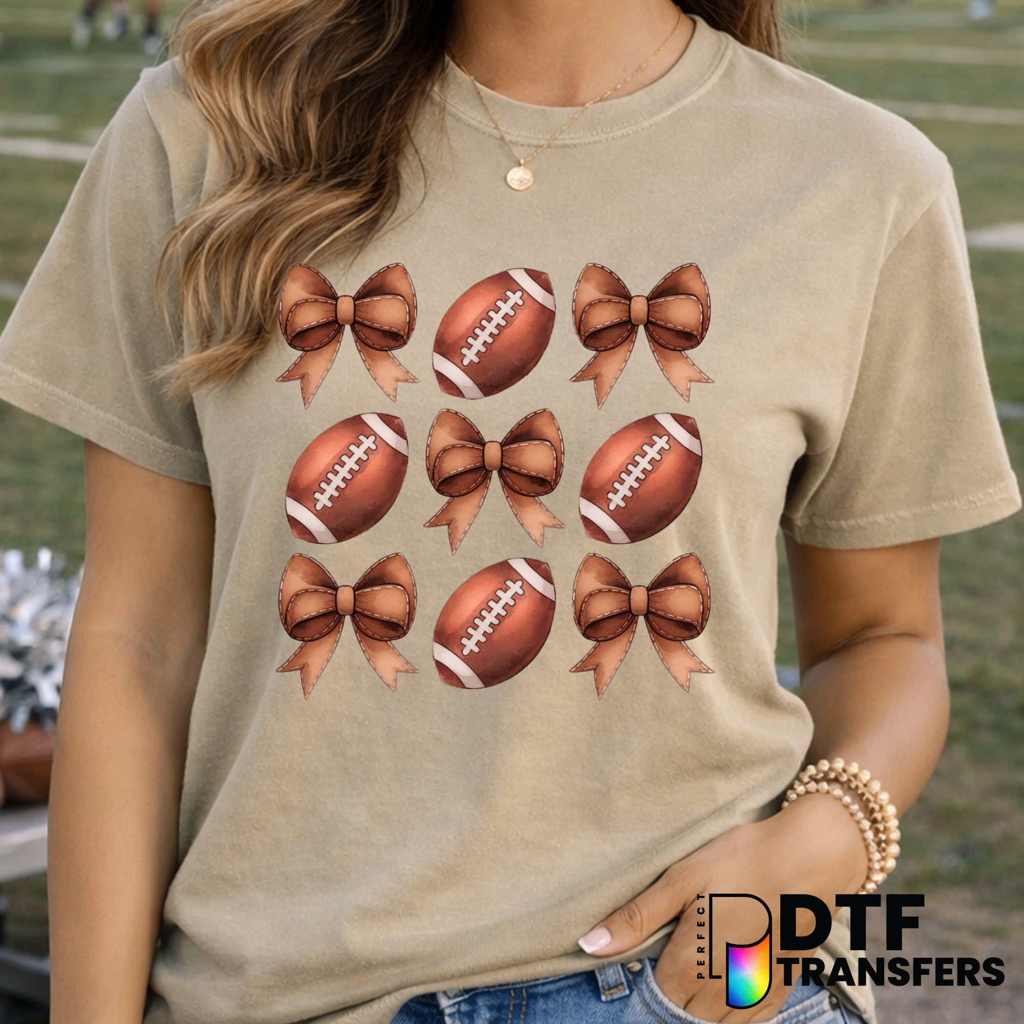Retro Watercolor Footballs and Bows – Football DTF Transfer