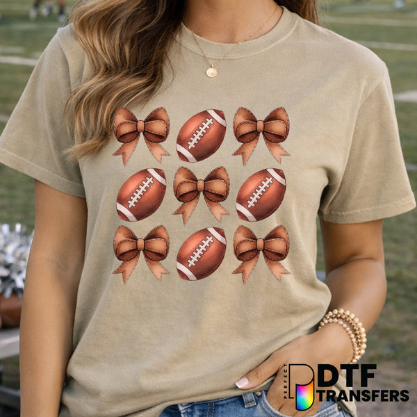Retro Watercolor Footballs and Bows – Football DTF Transfer