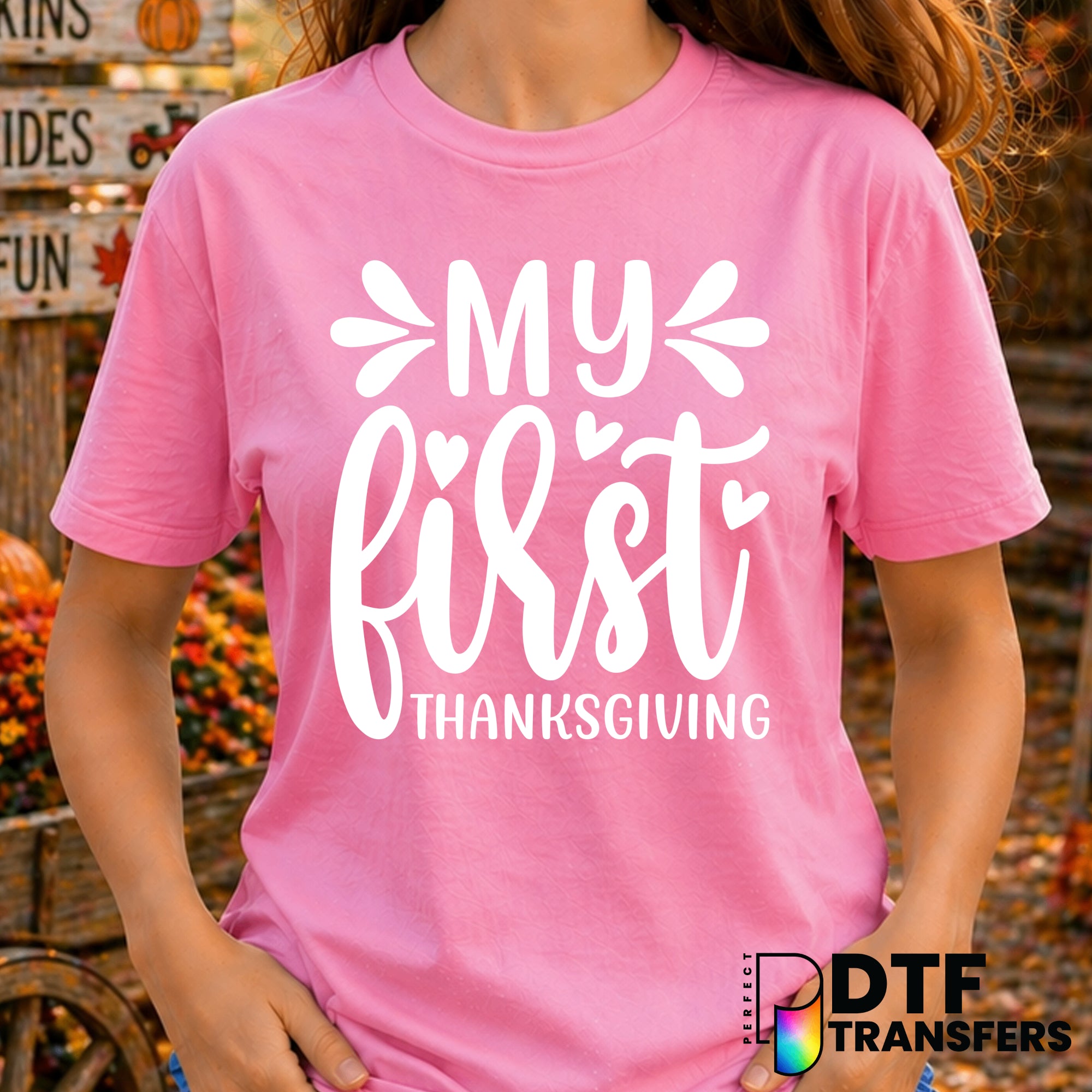 My First Thanksgiving Baby Script Hearts – Thanksgiving DTF Transfer