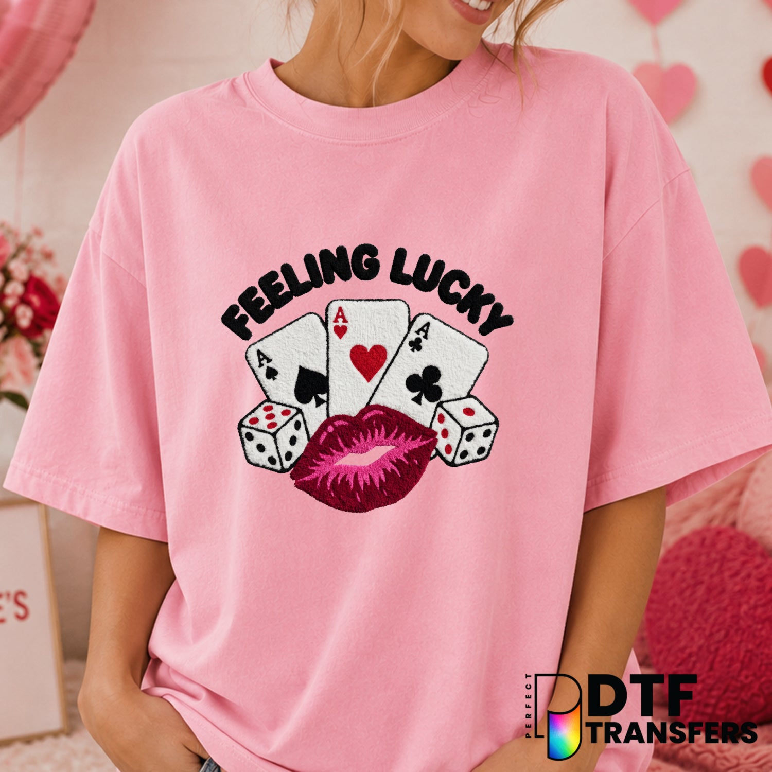 Feeling Lucky Lips – Valentine's Day DTF Transfer (view 2 of 2) – by Perfect DTF Transfers – Premade DTF Transfers – Valen...