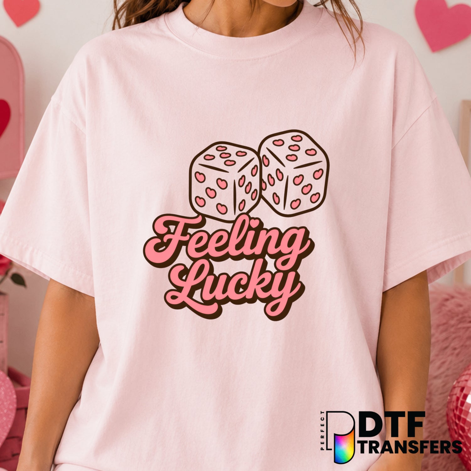 Feeling Lucky Retro Dice – Valentine's Day DTF Transfer (view 1 of 2) – by Perfect DTF Transfers – Premade DTF Transfers –...