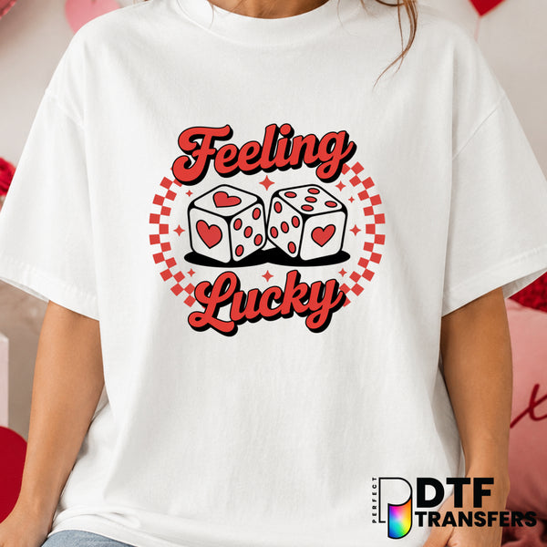 Feeling Lucky Retro Hearts Dice – Valentine's Day DTF Transfer (view 1 of 2) – by Perfect DTF Transfers – Premade DTF Tran...
