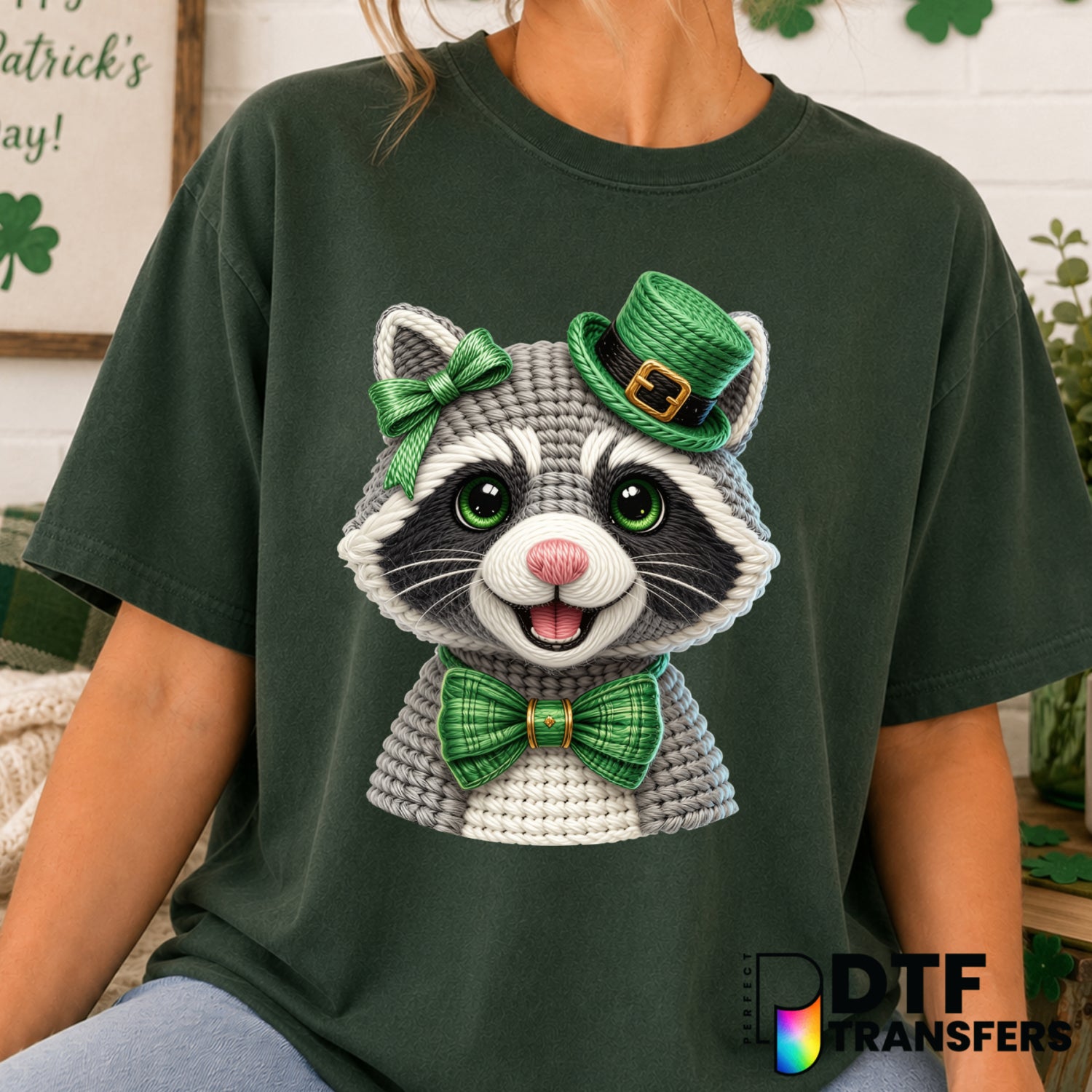 Feral Raccoon St. Patrick's Day DTF Transfer (view 1 of 2) – by Perfect DTF Transfers – Premade DTF Transfers – St. Patric...