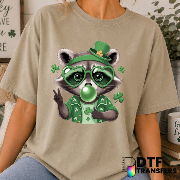 Feral Raccoon – St. Patrick's Day DTF Transfer (view 1 of 2) – by Perfect DTF Transfers – Premade DTF Transfers – St. Patr...