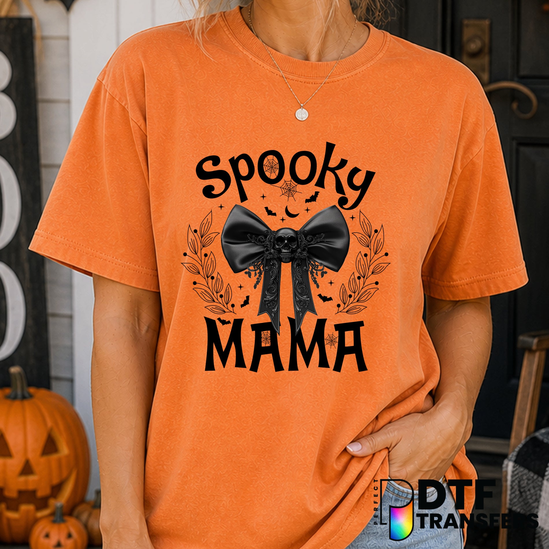 Spooky Mama Coquette Black Bow – Halloween DTF Transfer