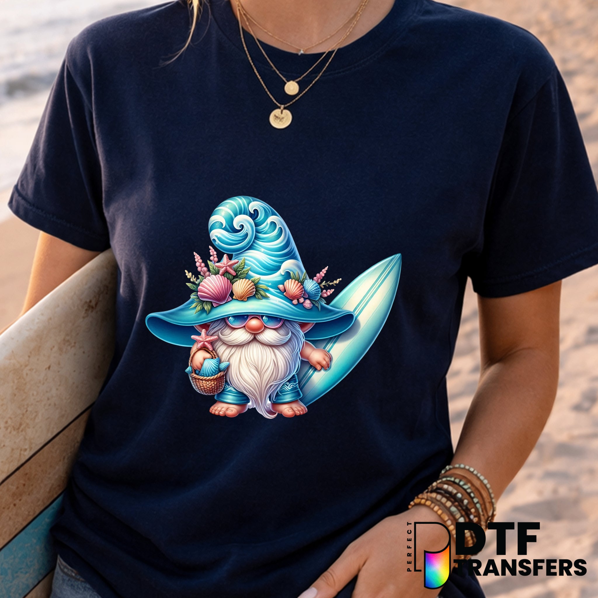 Surfer Gnome & Wave – Surfing DTF Transfer