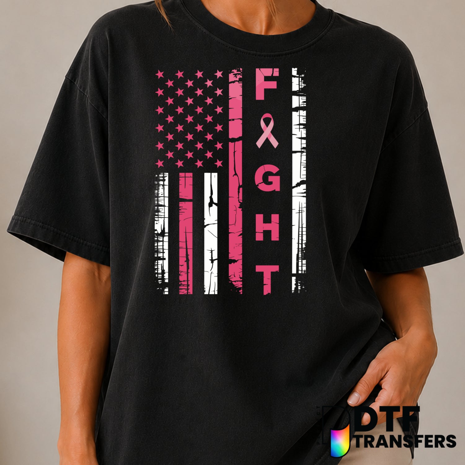 FIGHT – Cancer Awareness DTF Transfer (view 2 of 2) – by Perfect DTF Transfers – Premade DTF Transfers – Cancer Awareness,...