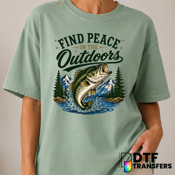 Find Peace In The Outdoors – Fishing DTF Transfer (view 2 of 2) – by Perfect DTF Transfers – Premade DTF Transfers – Fishi...