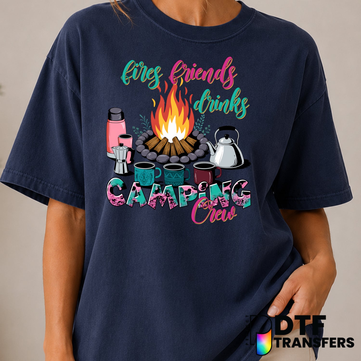 Fires Friends Drinks Camping Crew – Camping DTF Transfer (view 1 of 2) – by Perfect DTF Transfers – Premade DTF Transfers...