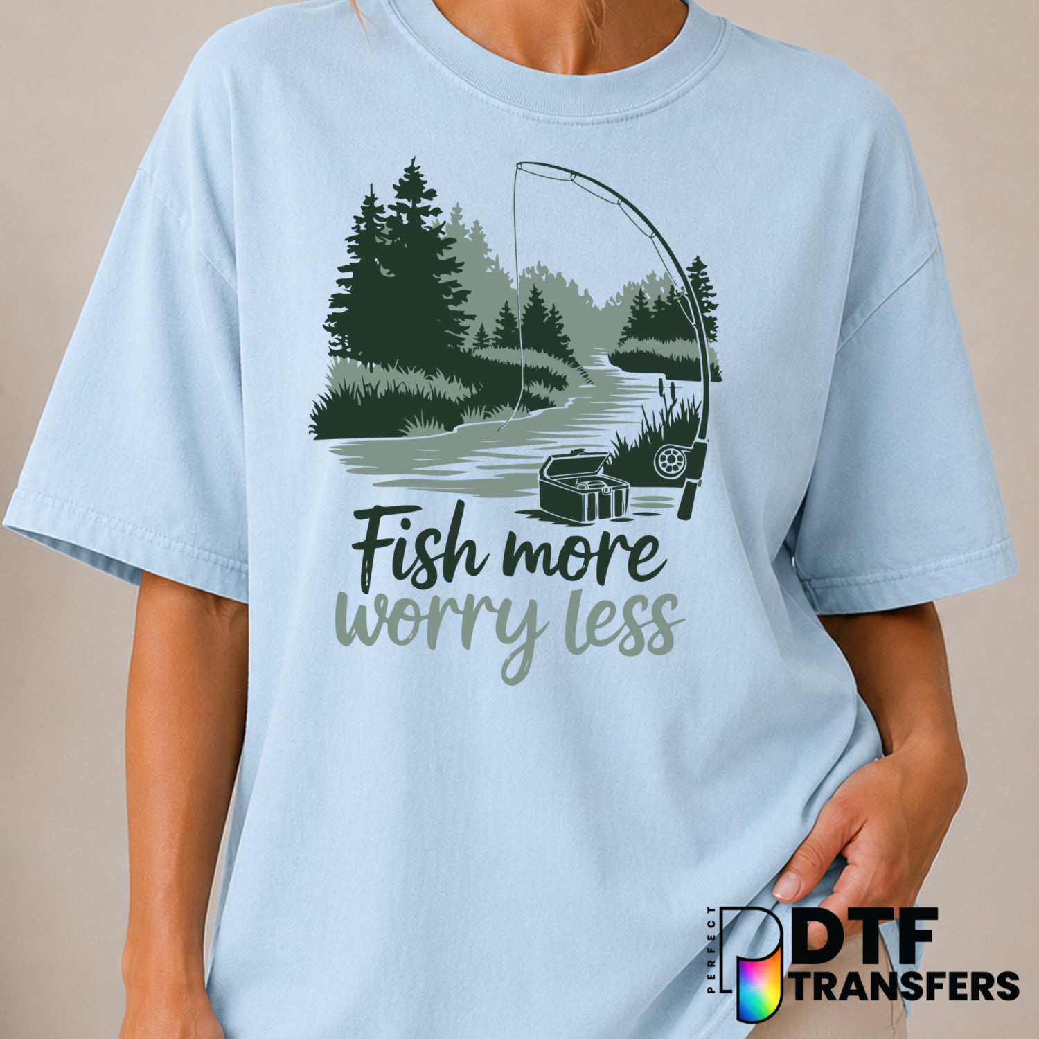 FISH MORE WORRY LESS – Fishing DTF Transfer (view 2 of 2) – by Perfect DTF Transfers – Premade DTF Transfers – Fishing, Ou...