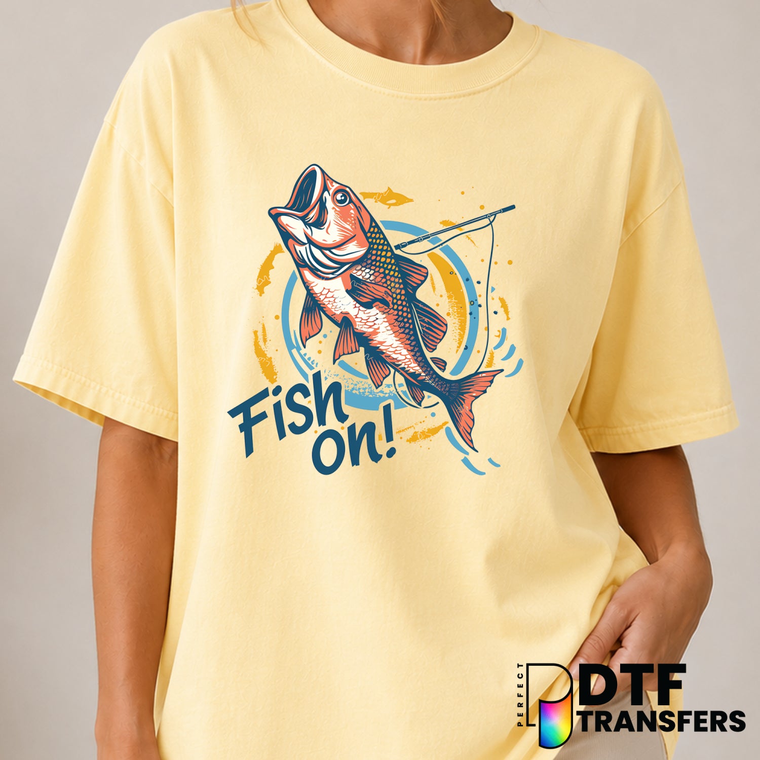 FISH ON – Fishing DTF Transfer (view 1 of 2) – by Perfect DTF Transfers – Premade DTF Transfers – Fishing, Outdoor