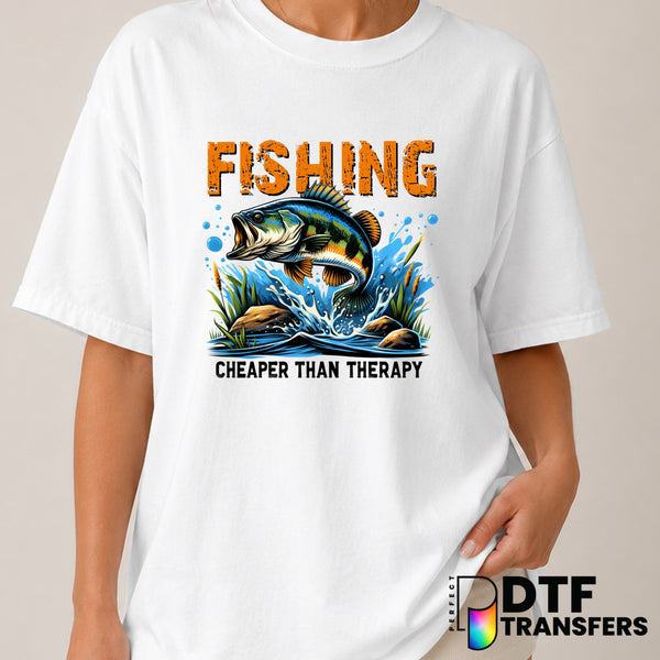 Fishing Cheaper Than Therapy – Fishing DTF Transfer (view 1 of 2) – by Perfect DTF Transfers – Premade DTF Transfers – Fis...