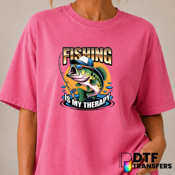 Fishing Is My Therapy Bass Fishing – DTF Transfer (view 1 of 2) – by Perfect DTF Transfers – Premade DTF Transfers – Fishi...